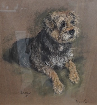 Marjorie Cox (1915-2003), Study of a terrier named Jody, signed and dated 1989, heightened pastel, 40 x 39cm